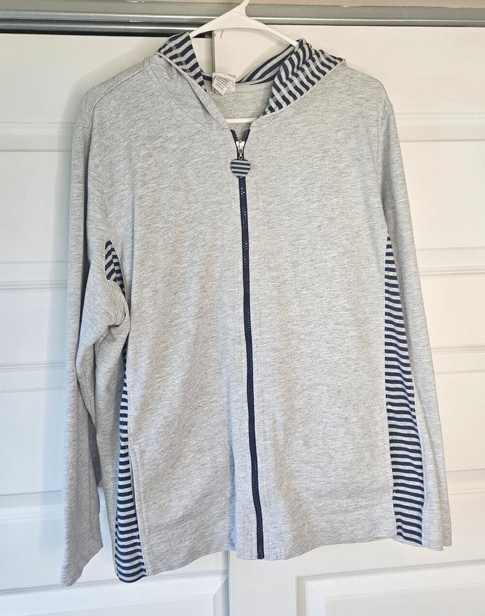 Heather Grey Striped Accent Zip-Up Hoodie Sweatshirt Plus Size 22/24W 2X